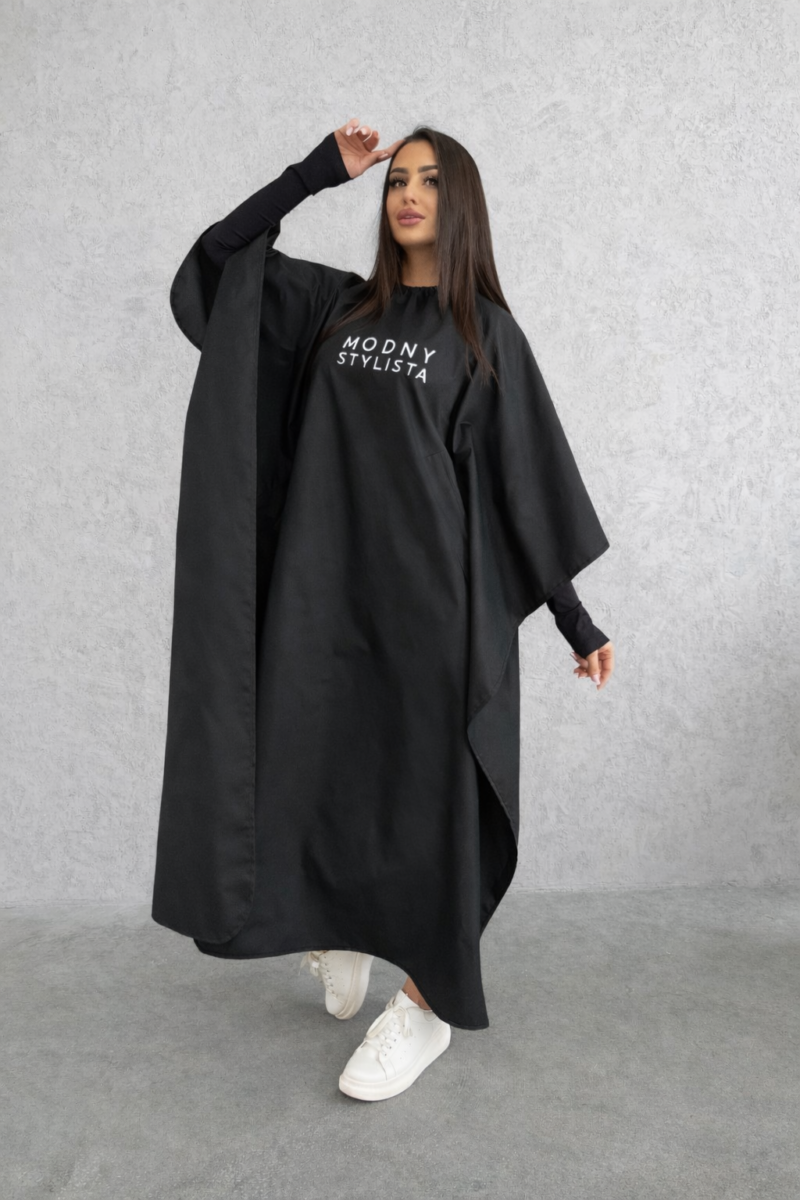 Peleryna Fryzjerska Długa Basic Czarna + Nadruk Logo