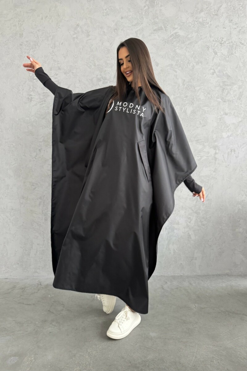 Peleryna Fryzjerska Długa Basic Czarna + Nadruk Logo